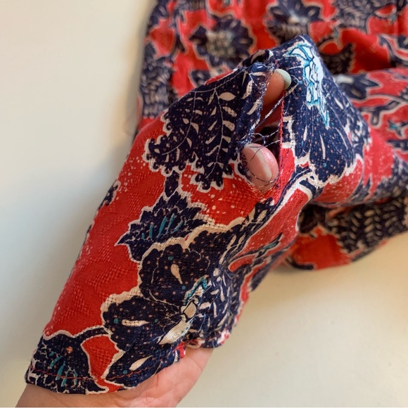 Knox Rose Red & Navy Blue Boho Short Sleeve Midi Dress Size Small *FLAWS* NWT - Picture 10 of 17